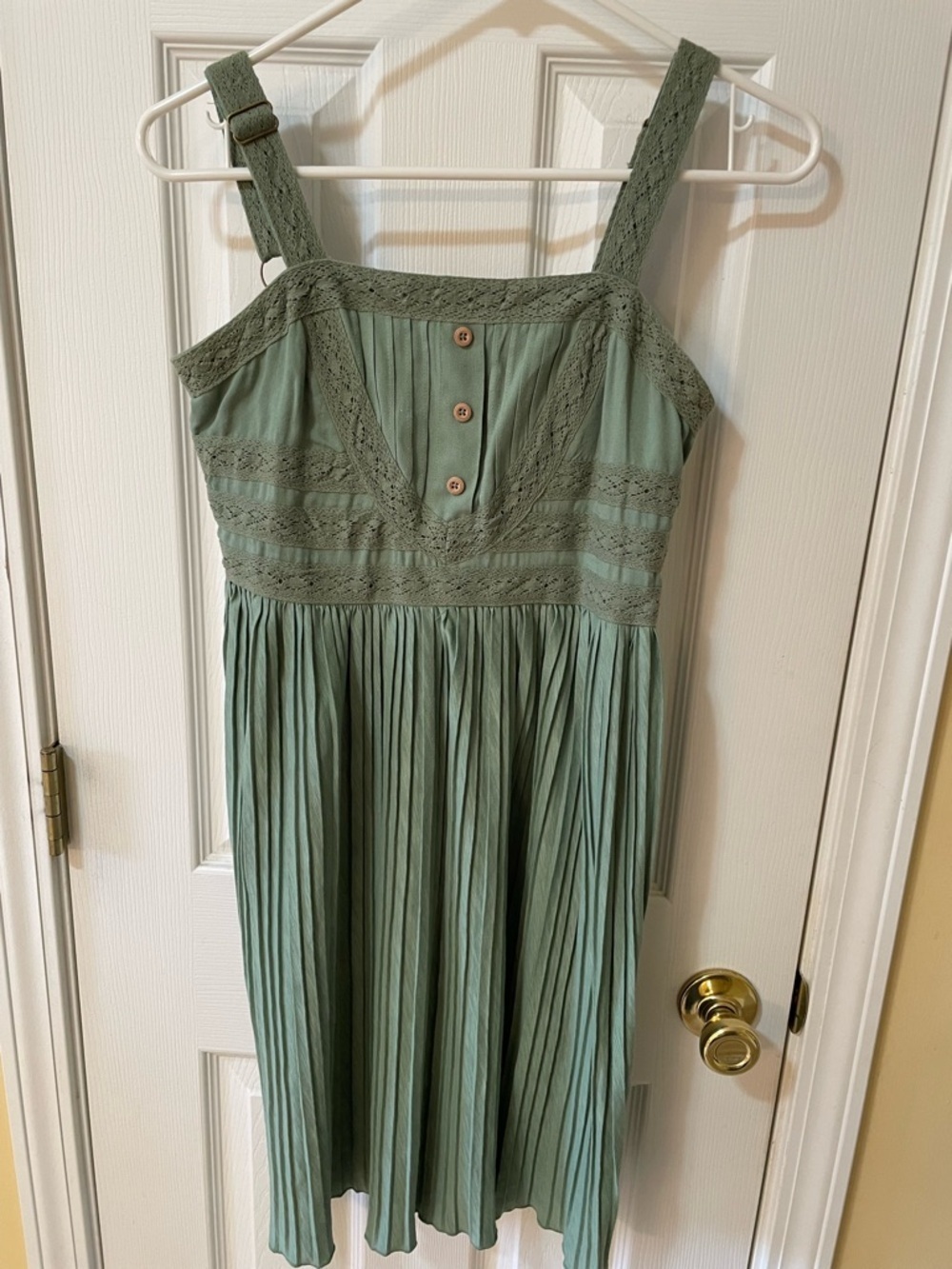 Matilda Jane XS Sage Green Boho Midi Dress Lace Trim 🌿